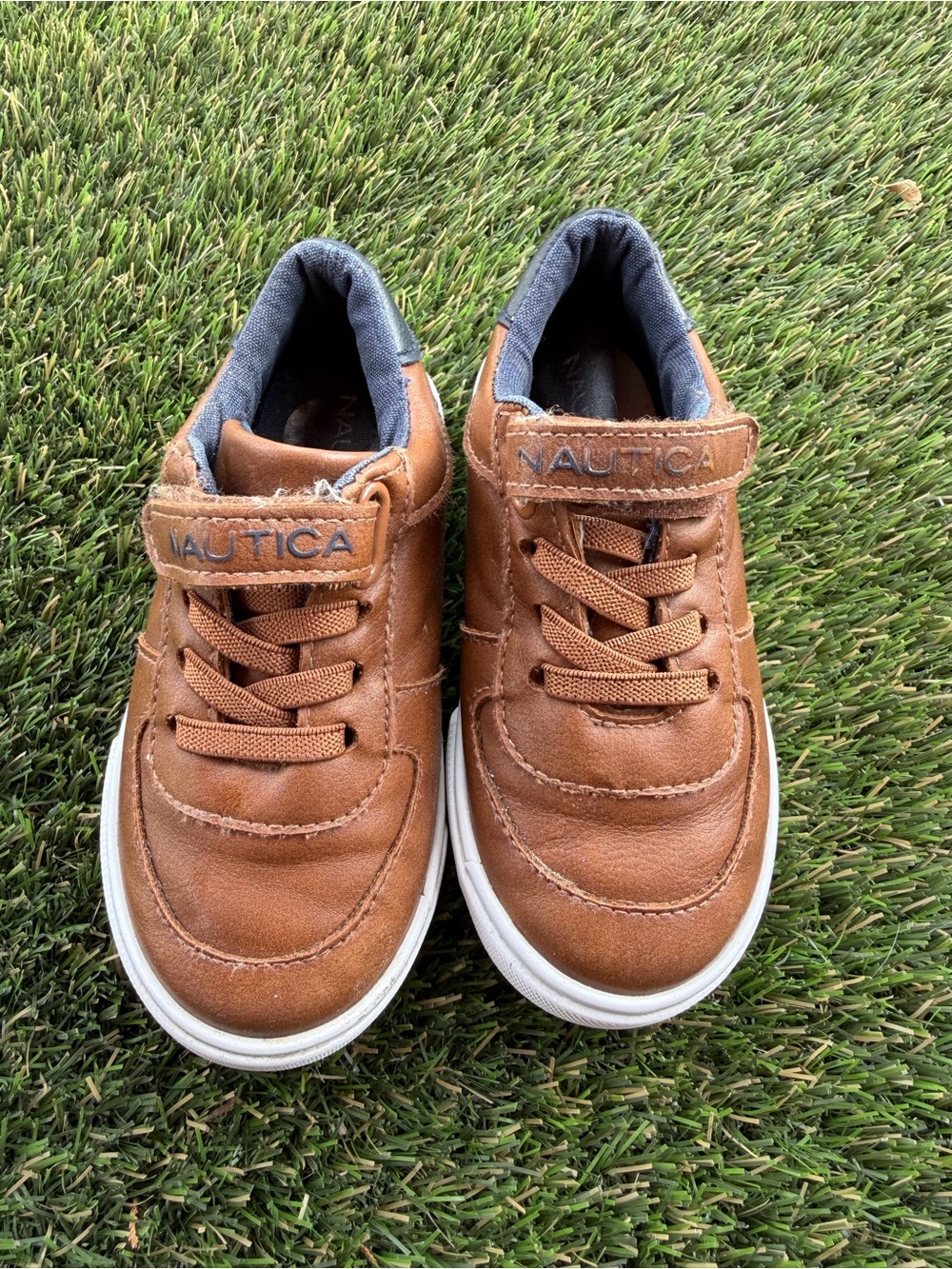 Nautica Kids Tan Leather Sneakers with Navy Trim